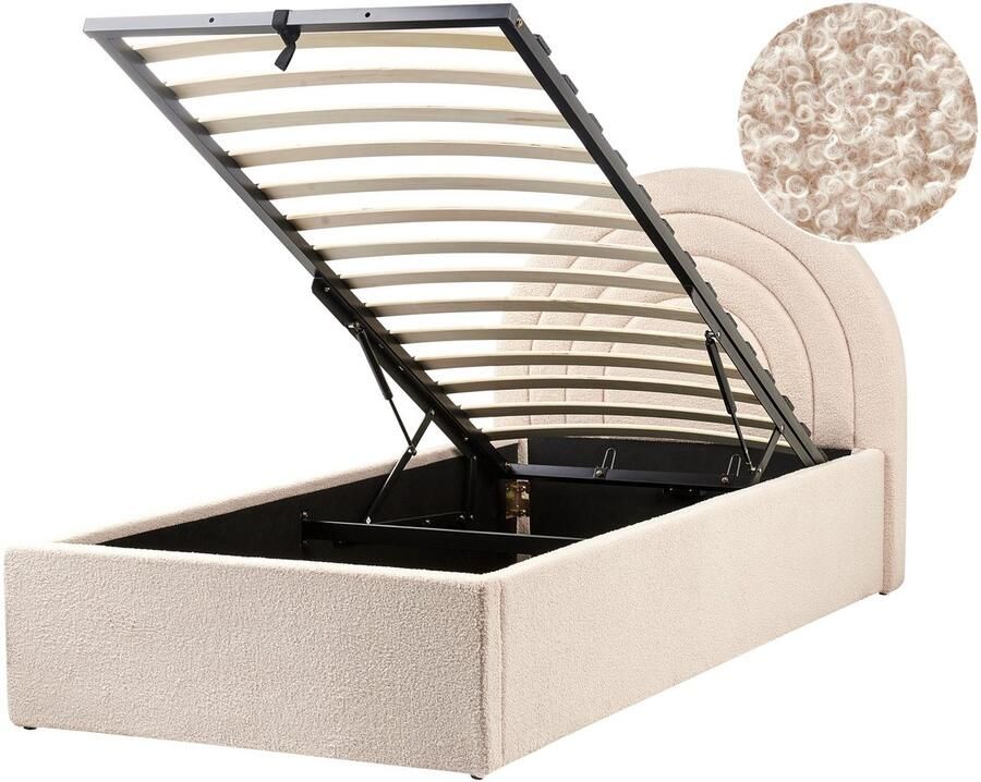 Beliani Kinderbed met opbergruimte Bouclé ANET 90 x 200 cm Beige