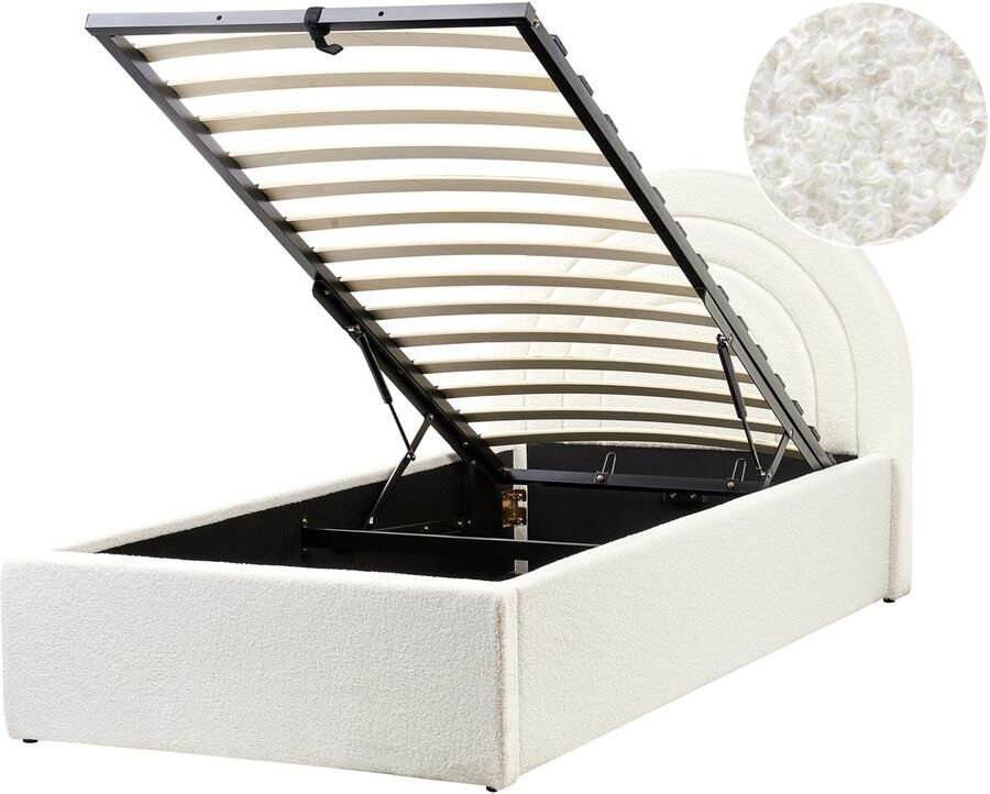 Beliani ANET Bed met opbergruimte Gebroken wit 90 x 200 cm Bouclé
