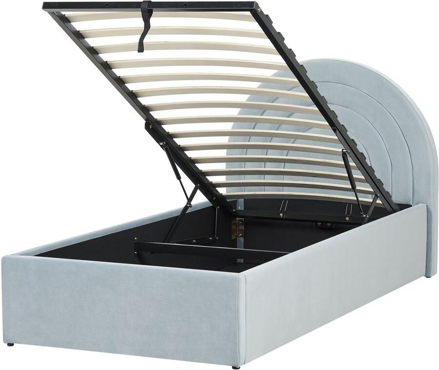 Beliani Kinderbed met opbergruimte Fluweel ANET 90 x 200 cm Lichtblauw