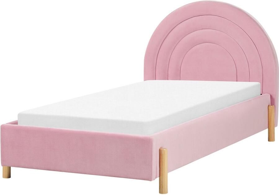 Beliani Kinderbed Fluweel ANET 90 x 200 cm Roze