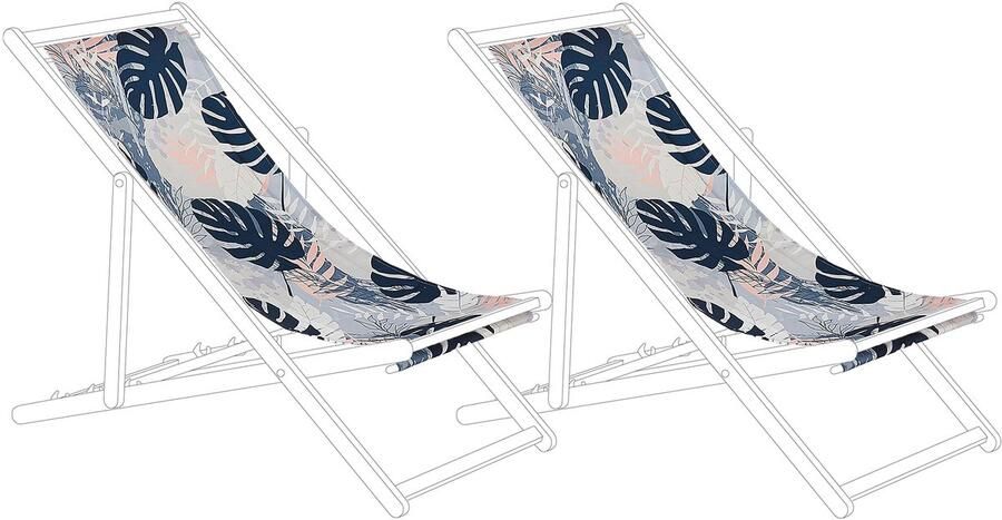 Beliani -ANZIO|AVELLINO-Ligstoel doek set van 2-Blauw Palmblad-Polyester