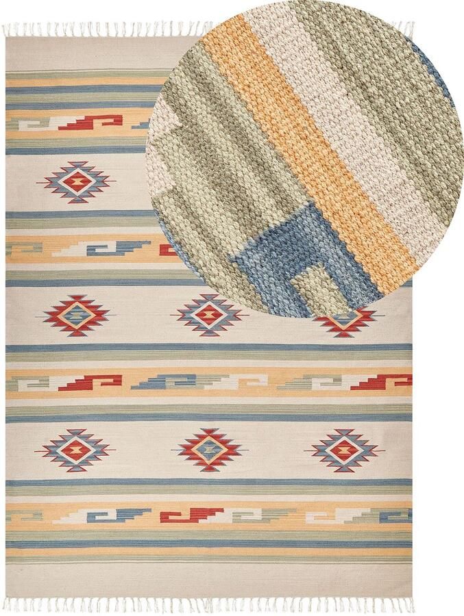 Beliani Vloerkleed APARAN Beige 140 x 200 cm Katoen Kelim