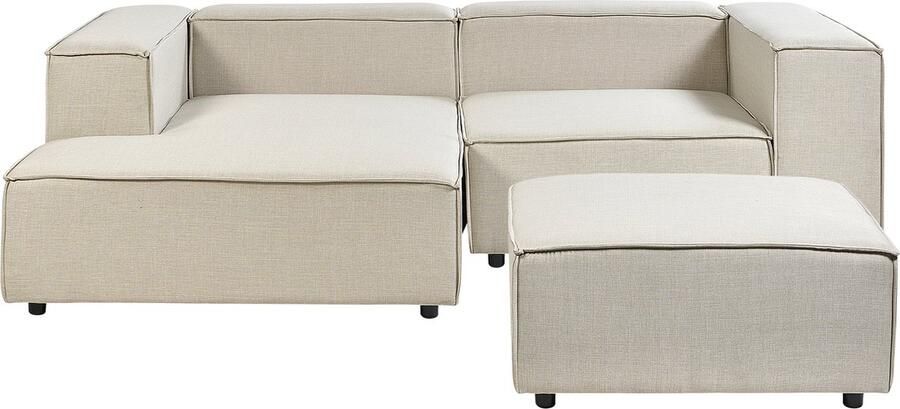 Beliani Modulaire hoekbank APRICA Kunstlinnen Beige Met ottomaan 2-zitter Rechterzijde - Foto 2