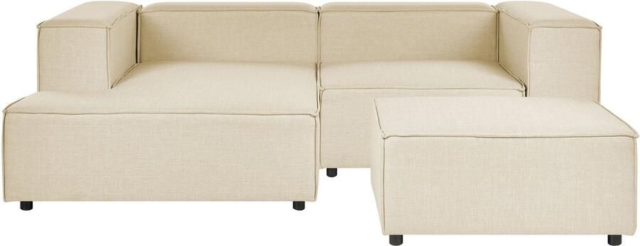 Beliani Modulaire hoekbank APRICA Kunstlinnen Beige Met ottomaan 2-zitter Rechterzijde - Foto 2