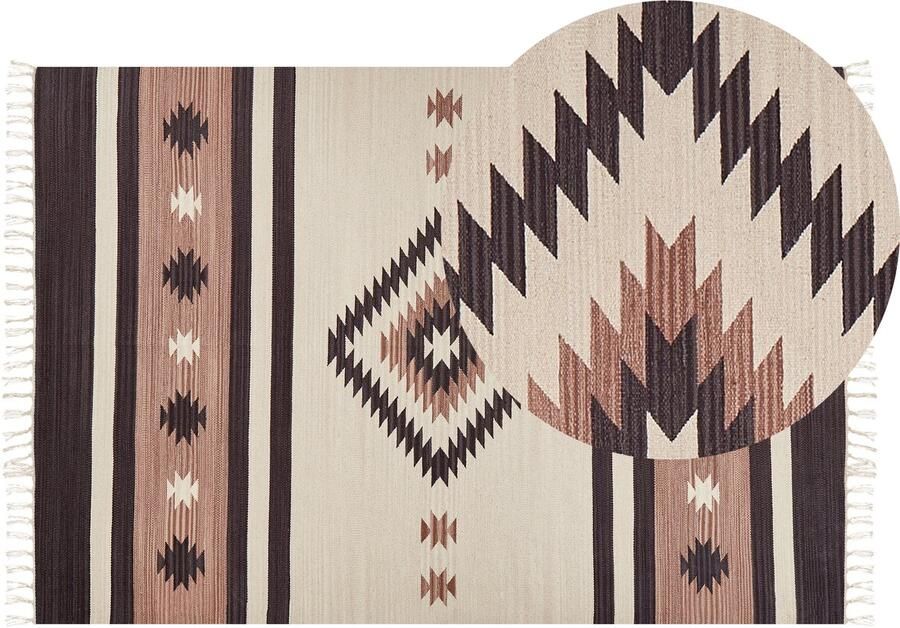 Beliani ARAGATS Vloerkleed Beige bruin 140 x 200 cm Katoen