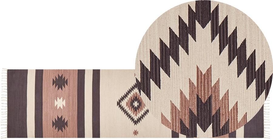 Beliani ARAGATS Vloerkleed Beige bruin 80 x 300 cm Katoen