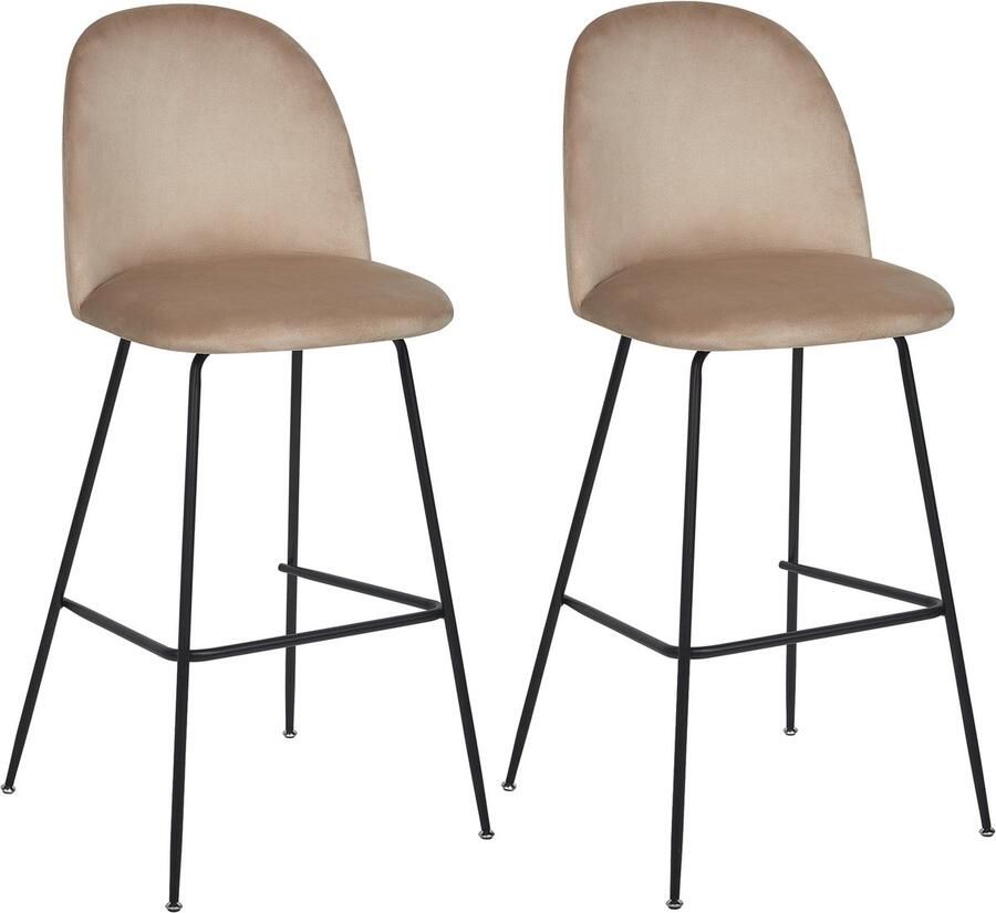 Beliani Set van 2 barstoelen ARCOLA Fluweel Taupe