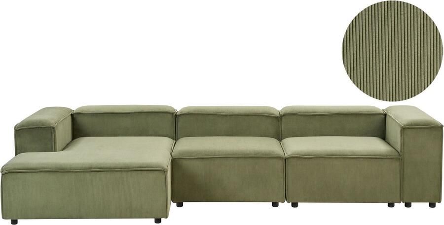 Beliani ARDAL Vierzitsbank Groen Rechtszijdig Corduroy