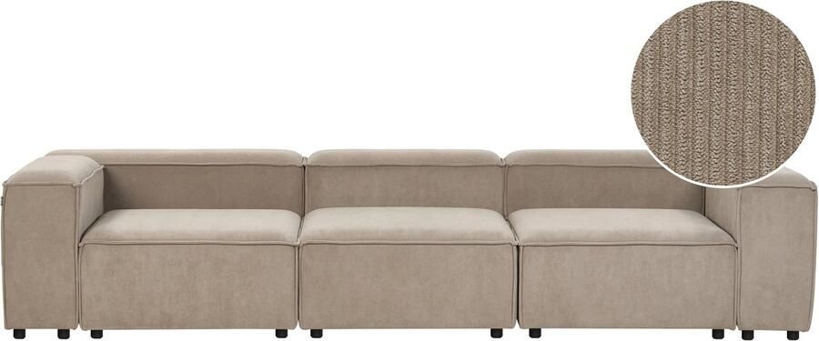 Beliani ARDAL Driezitsbank Lichtbruin Corduroy