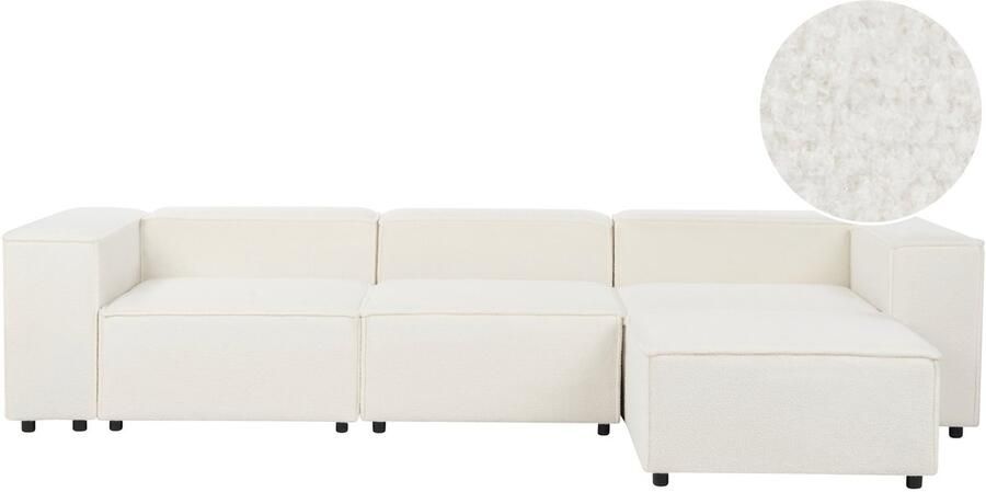 Beliani Modulaire hoekbank ARDAL Bouclé Wit Met ottomaan 3-zitter