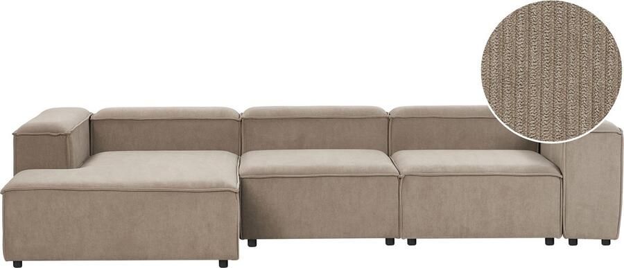 Beliani ARDAL Vierzitsbank Lichtbruin Rechtszijdig Corduroy