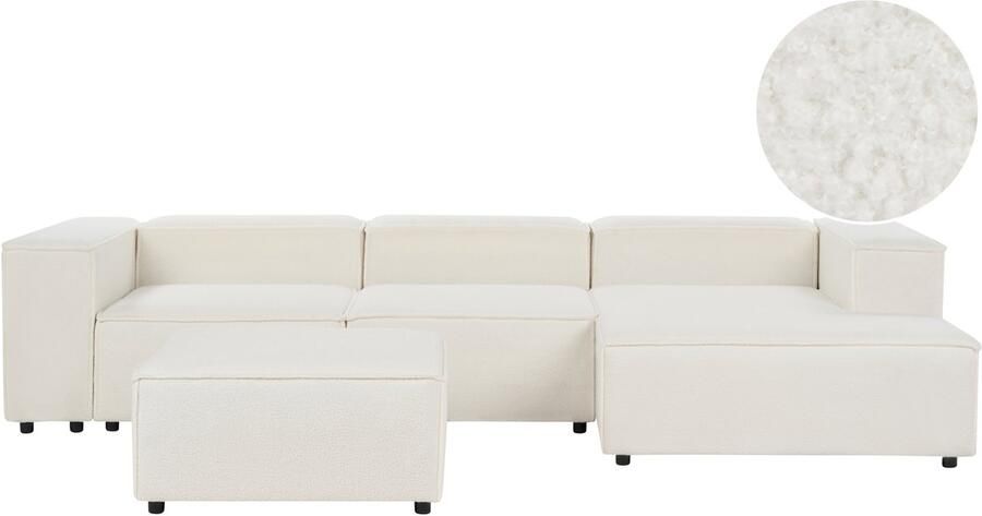 Beliani Modulaire hoekbank ARDAL Bouclé Wit Met ottomaan 3-zitter Linkerzijde