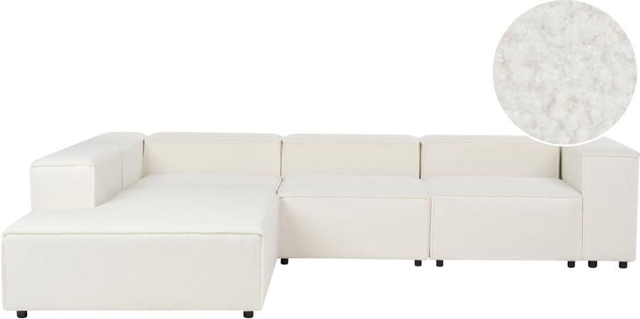 Beliani Modulaire hoekbank ARDAL Bouclé Wit 4-zitter Rechterzijde
