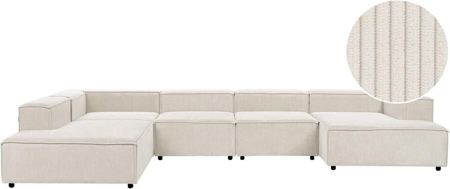 Beliani ARDAL Hoekbank 5-zits Off-white Rechtszijdig Corduroy