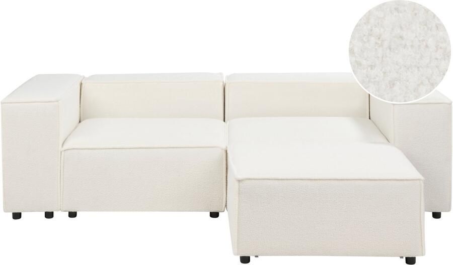 Beliani Modulaire hoekbank ARDAL Bouclé Wit Met ottomaan 2-zitter