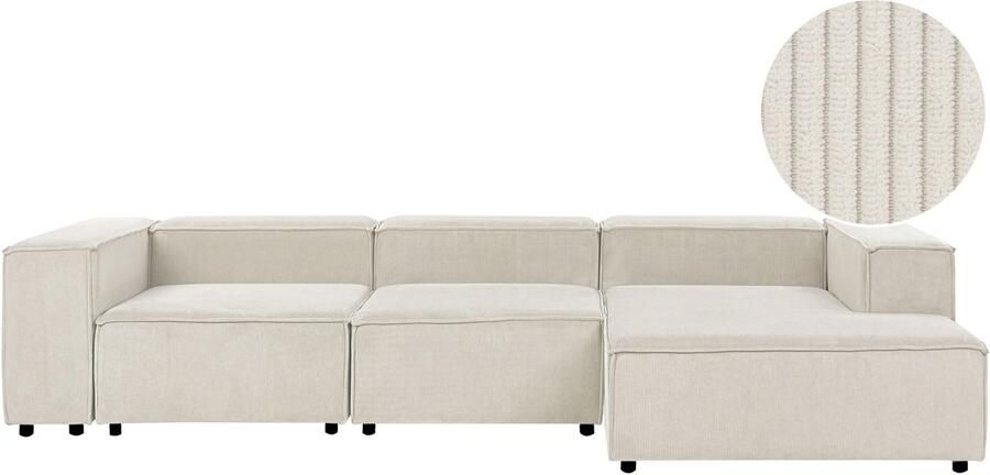 Beliani ARDAL Vierzitsbank Off-white Linkszijdig Corduroy