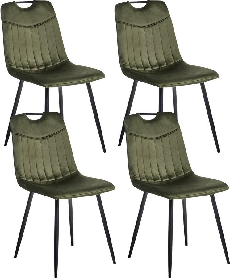 Beliani Set van 4 eetkamerstoelen ARGYLE Fluweel Donkergroen