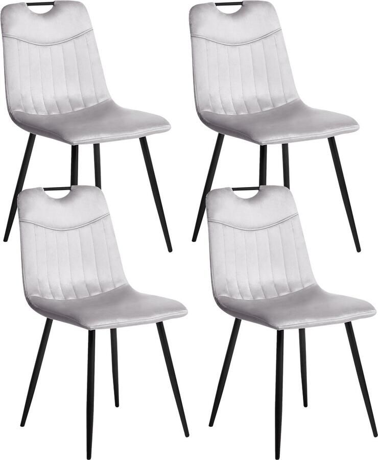 Beliani Set van 4 eetkamerstoelen ARGYLE Fluweel Lichtgrijs