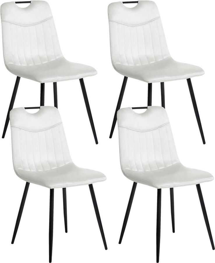 Beliani Set van 4 eetkamerstoelen ARGYLE Fluweel Gebroken wit