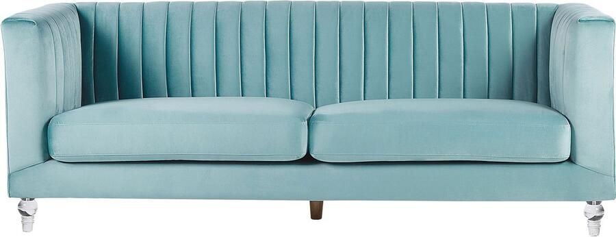 Beliani ARVIKA Driezitsbank Lichtblauw Fluweel - Foto 2