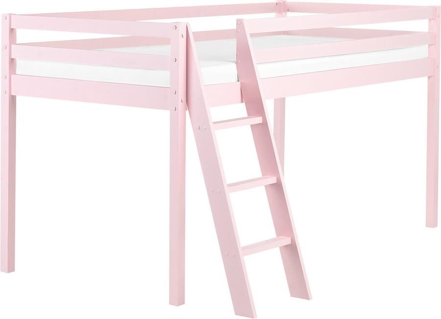 Beliani Verhoogd bed Dennenhout ASCOUX 90 x 200 cm Roze
