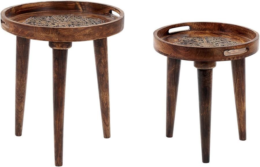 Beliani ASTAI Bijzettafel set Donkere houtkleur Mangohout