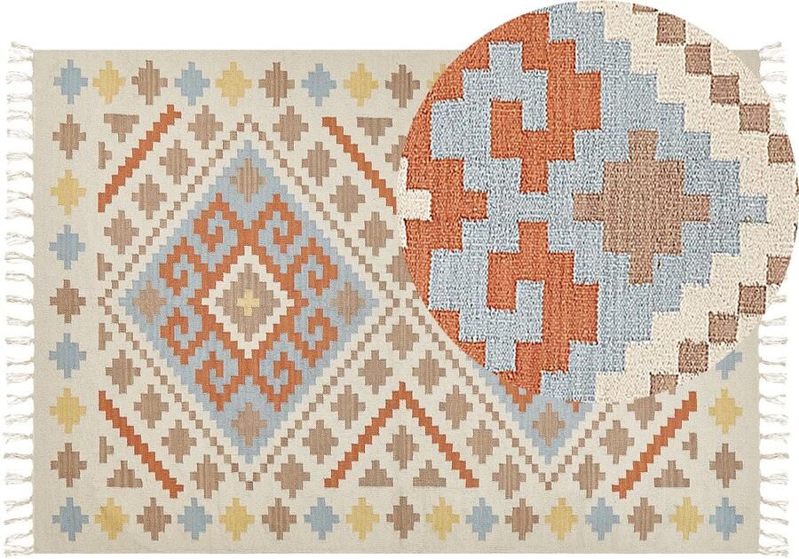 Beliani -ATAN-Kelim vloerkleed-Meerkleurig-160 x 230 cm- Katoen