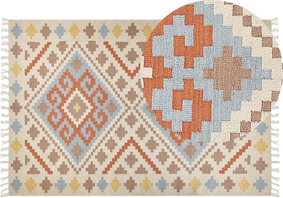 Beliani -ATAN-Kelim vloerkleed-Meerkleurig-200 x 300 cm- Katoen