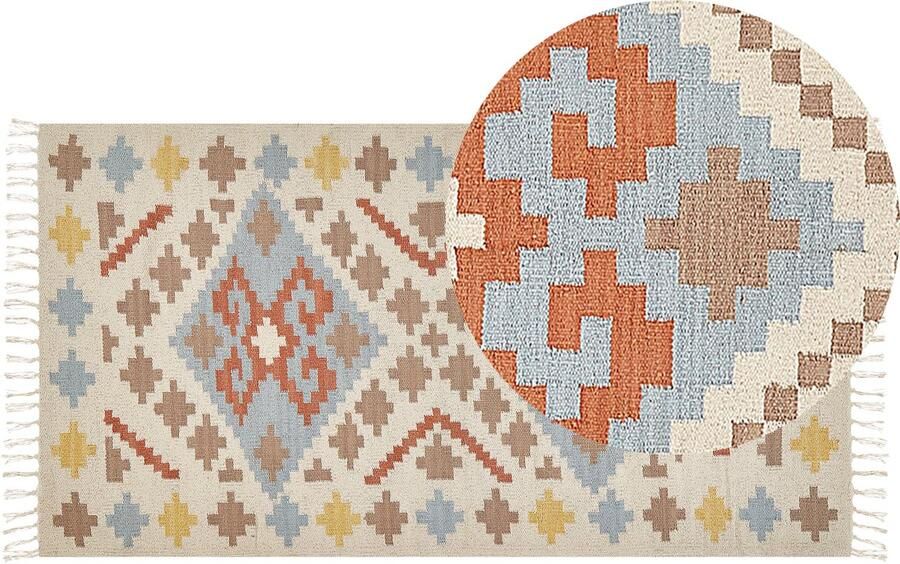 Beliani -ATAN-Kelim vloerkleed-Meerkleurig-80 x 150 cm- Katoen