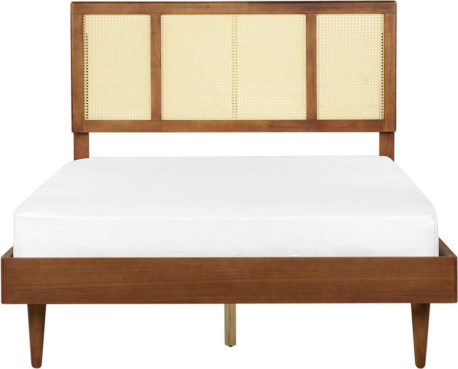 Beliani AURAY Tweepersoonsbed LED Donkerbruin 140 x 200 cm Rubberhout