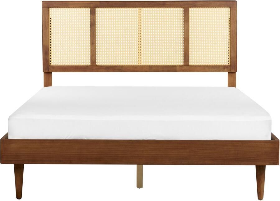 Beliani AURAY Tweepersoonsbed LED Donkerbruin 160 x 200 cm Rubberhout