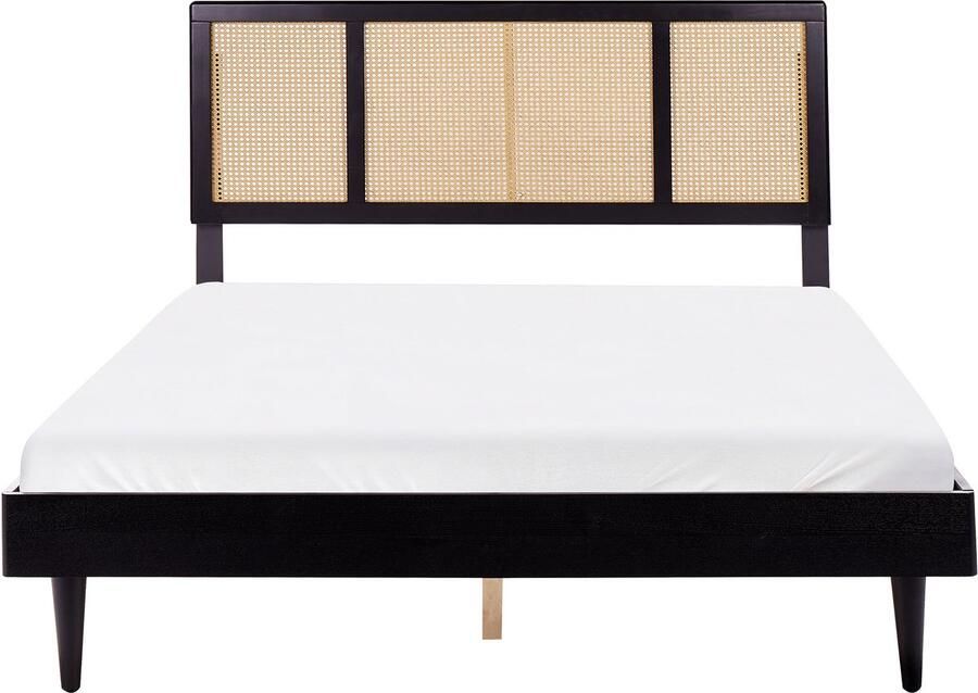 Beliani -AURAY-Tweepersoonsbed LED-Zwart-160 x 200 cm-Rubberhout