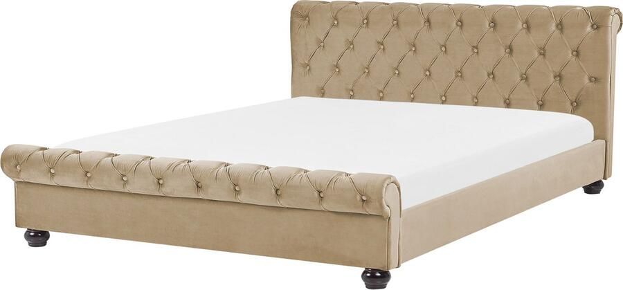 Beliani AVALLON Waterbed Beige 160 x 200 cm Fluweel