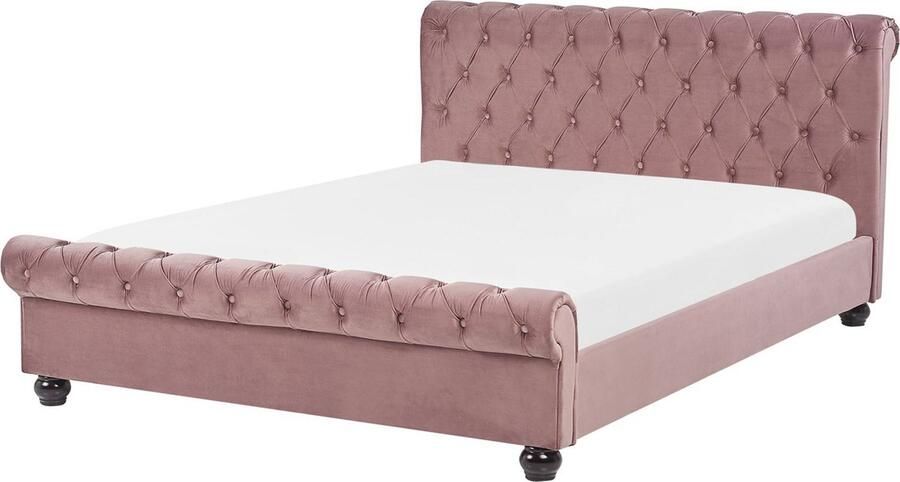 Beliani Waterbed Fluweel AVALLON 160 x 200 cm Roze