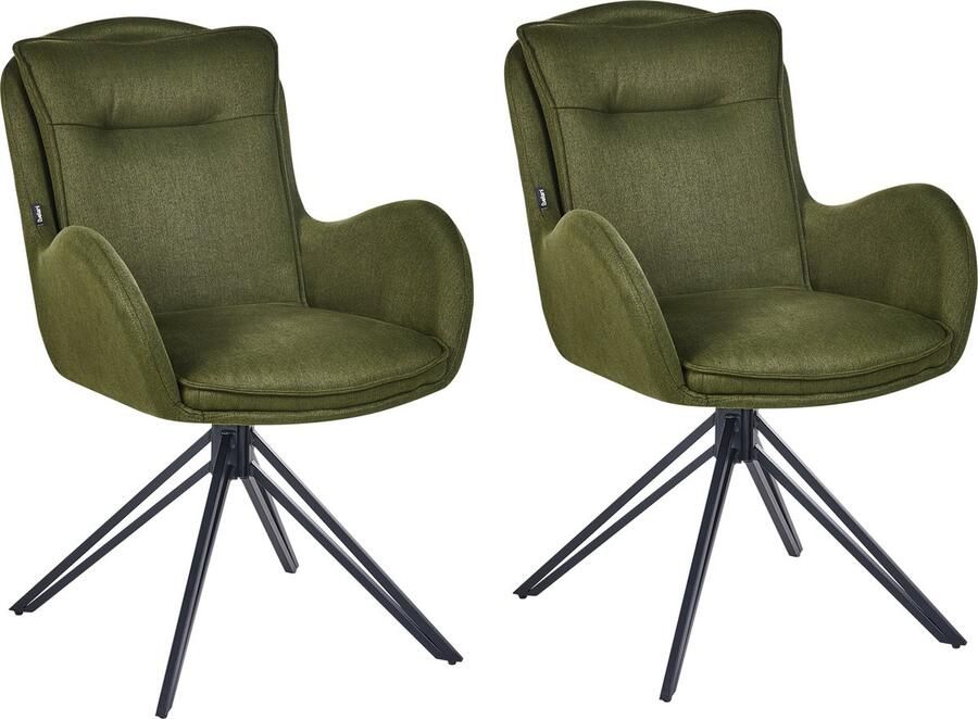 Beliani Set van 2 eetkamerstoelen Draaibaar AVELAR Donkergroen