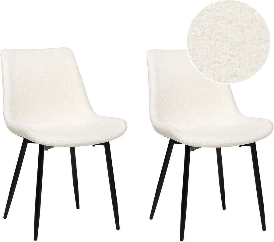 Beliani AVILLA Eetkamerstoel set van 2 Crème Bouclé