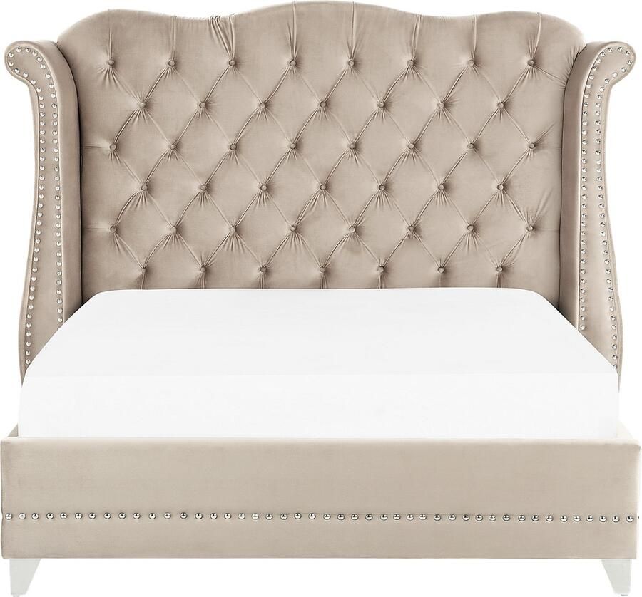 Beliani AYETTE Tweepersoonsbed Beige 180 x 200 cm Fluweel