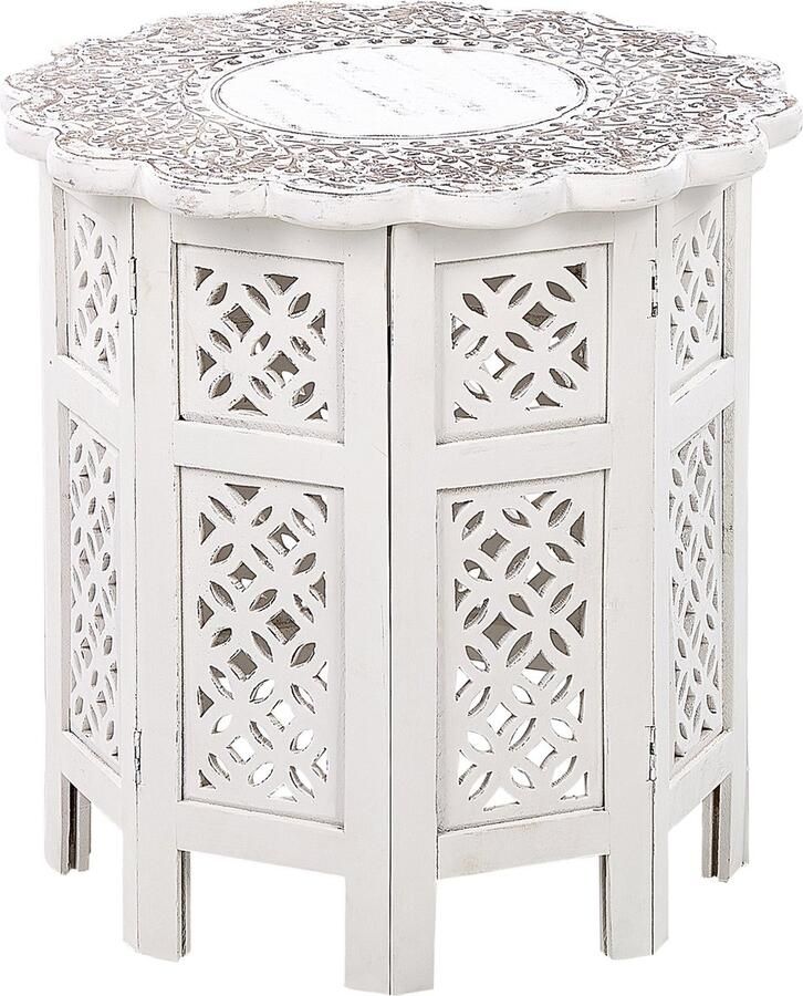 Beliani BADHI Bijzettafel Gebroken wit Mangohout