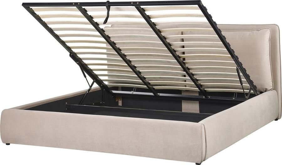 Beliani -BAJONNA-Bed met opbergruimte-Beige-180 x 200 cm-Fluweel