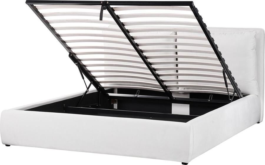 Beliani BAJONNA Bed met opbergruimte Gebroken wit 160 x 200 cm Fluweel