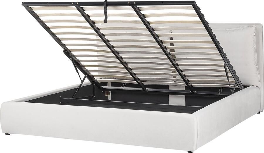 Beliani BAJONNA Bed met opbergruimte Gebroken wit 180 x 200 cm Fluweel
