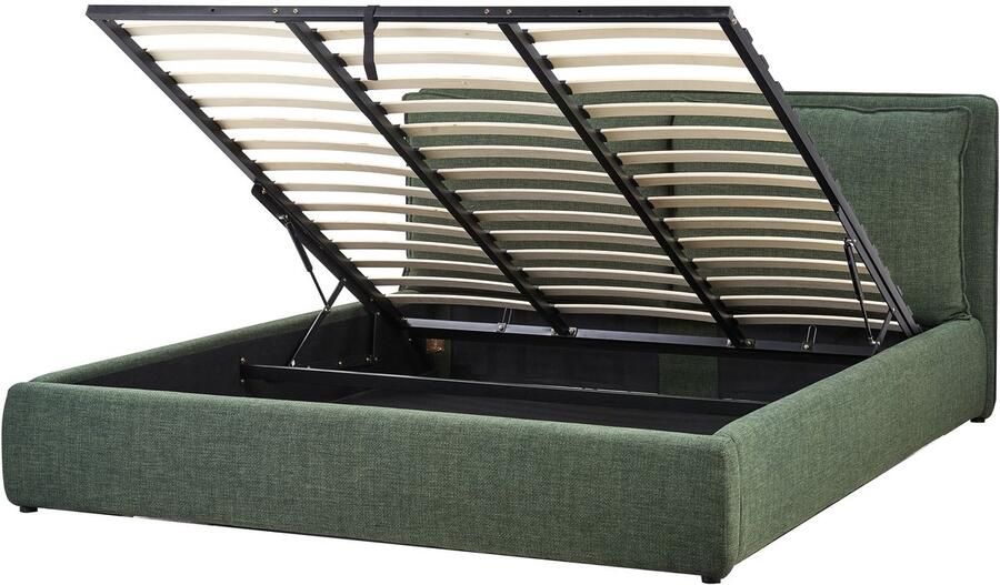Beliani BAJONNA Bed opbergruimte Donkergroen 180 x 200 cm Polyester