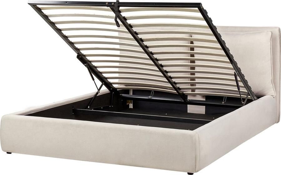 Beliani -BAJONNA-Bed met opbergruimte-Lichtbeige-160 x 200 cm-Polyester