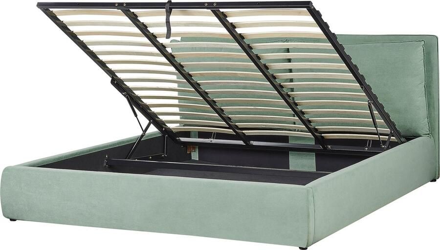Beliani Bed met opbergruimte Fluweel BAJONNA 180 x 200 cm Mintgroen