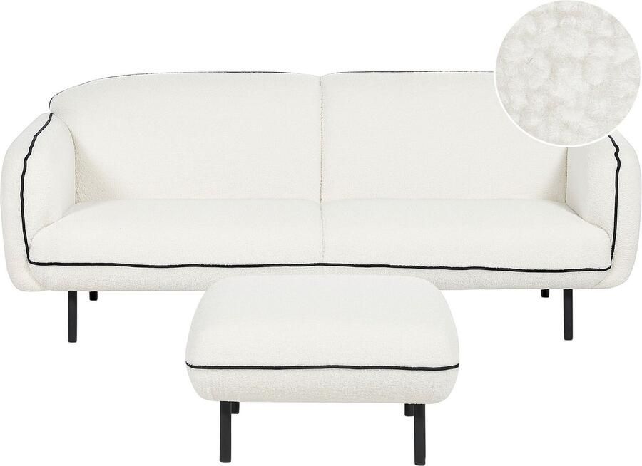 Beliani Bank TONSBERG Bouclé Wit Met ottomaan 3-zitter