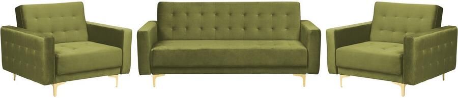 Beliani ABERDEEN Bankenset Olijfgroen Groen Fluweel