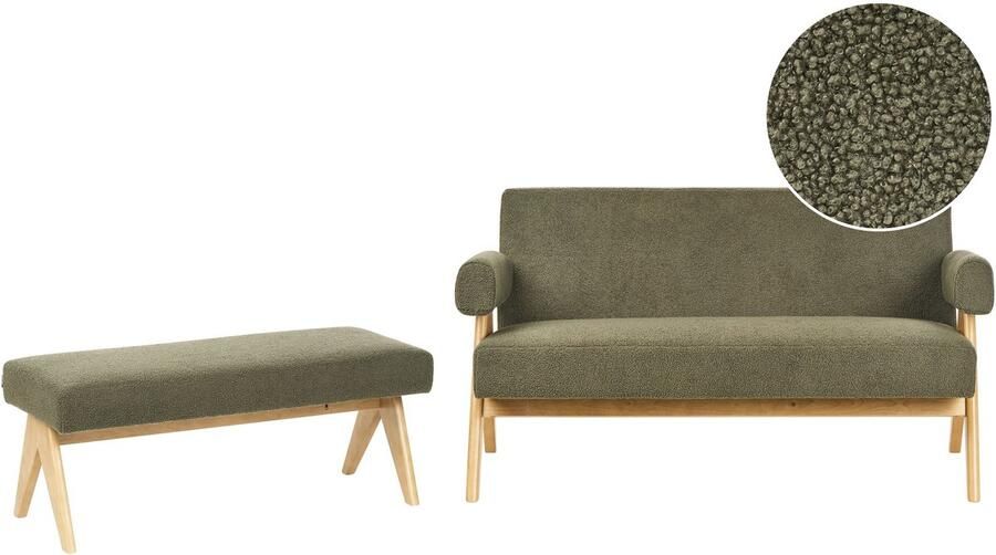 Beliani Bankenset TAMRE Bouclé Groen Lichtbruin