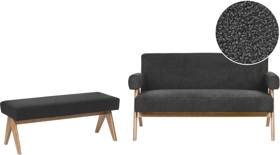 Beliani TAMRE Bankenset Zwart Donkerbruin Bouclé