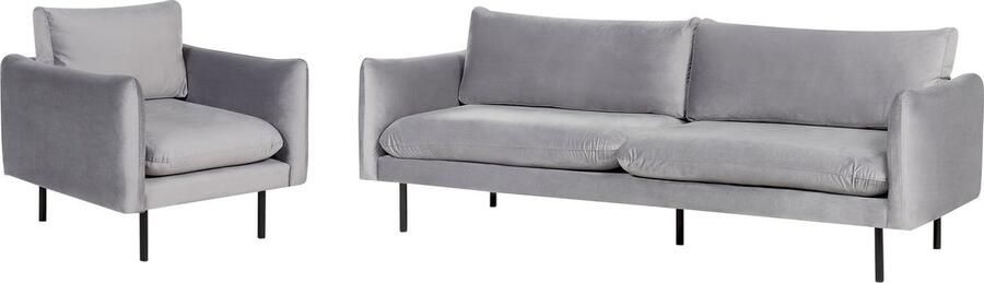 Beliani Bankenset VINTERBRO Fluweel Grijs 4-zitter