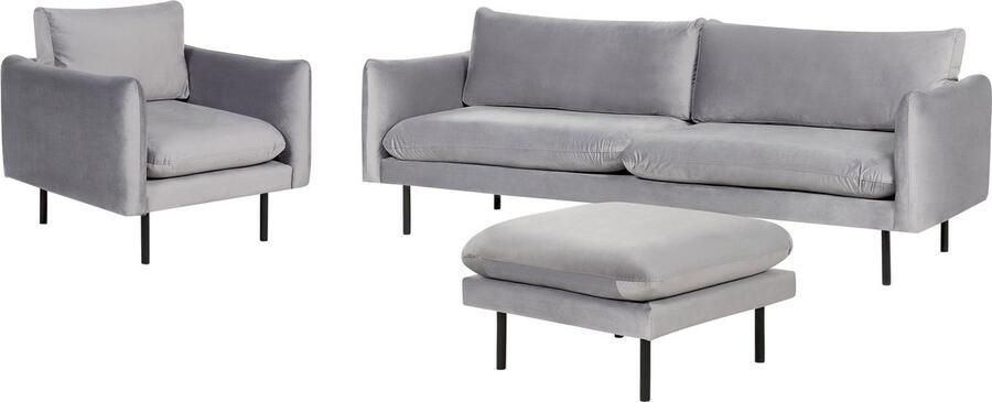 Beliani Bankenset VINTERBRO Fluweel Grijs Met ottomaan 5-zitter